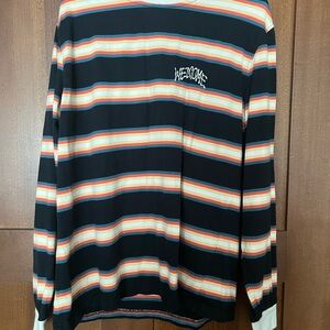 Men's Long Sleeve Striped Tee - Black and Orange